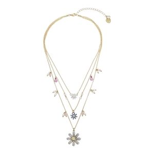 Betsey Johnson Layered Daisy Floral Crystal Pearl Necklace Set NWT